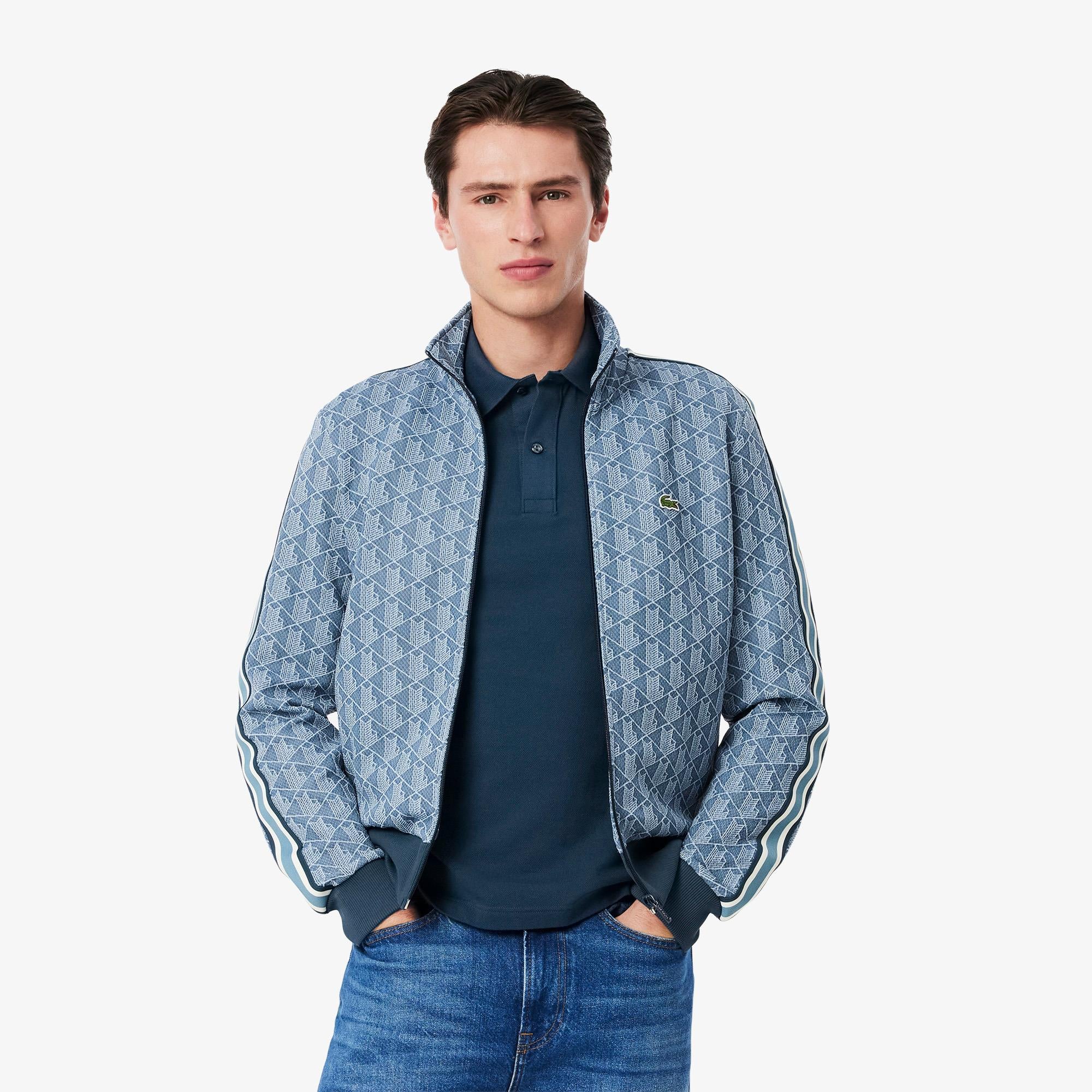 Lacoste Mens Paris Jacquard Monogram Zipped Sweatshirt Falcon/Overview